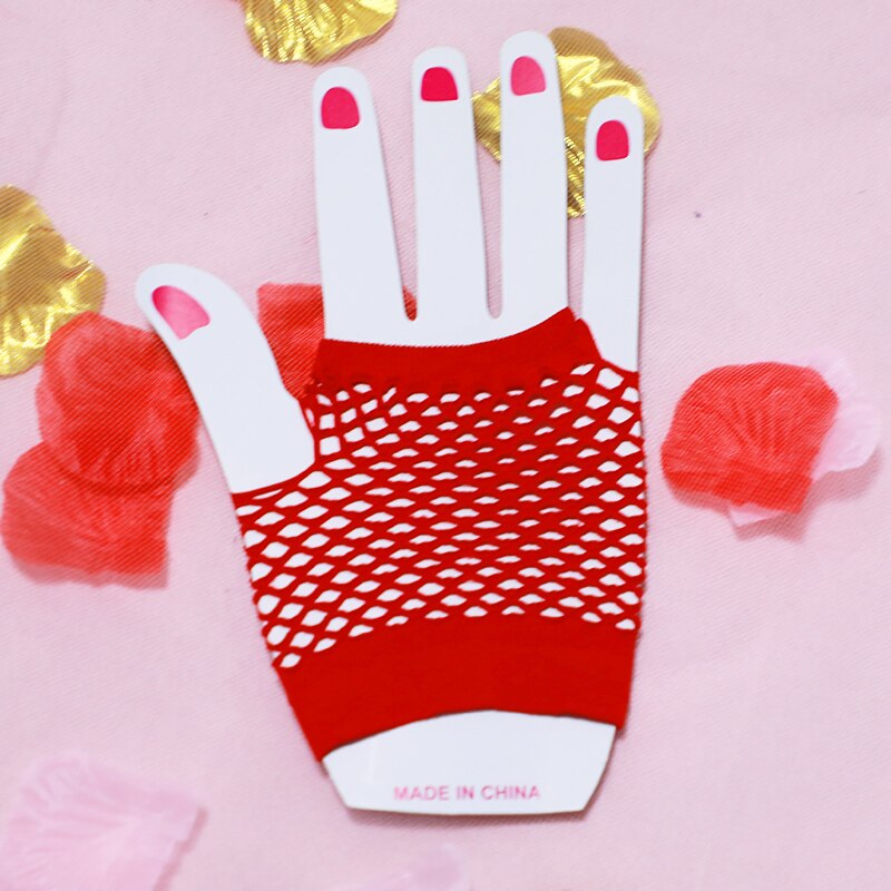 Korte mesh visnet handschoenen sexy vingerloze gothic vrijgezellenfeest punk disco dans kostuum zwarte kleur cosplay handschoenen goedkoop: Rood