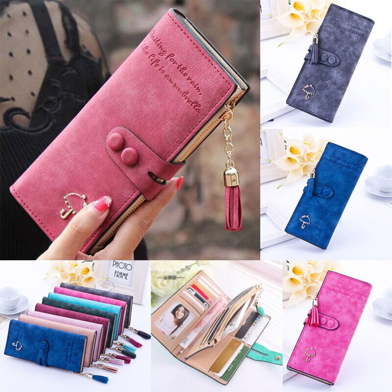 Women Leather Bifold Wallet Clutch Card Holders Purse Lady Long Handbag