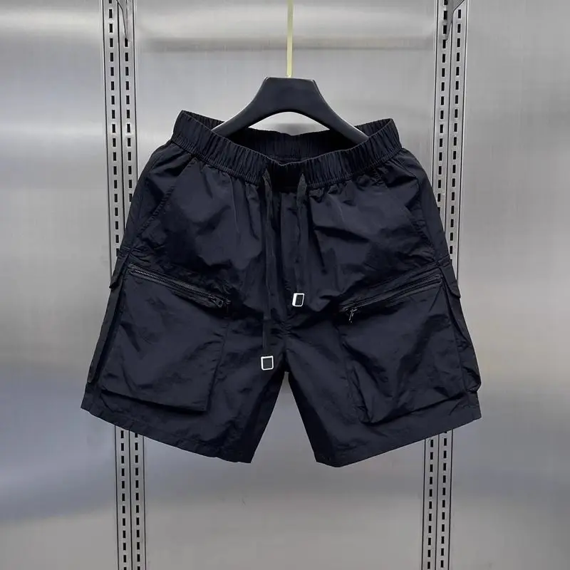 Højtaljede cargoshorts til kvinder sommer tynde, løse, hurtigttørrende shorts med brede ben, koreanske, solide sportsshorts med snøre: M / Himmelblå