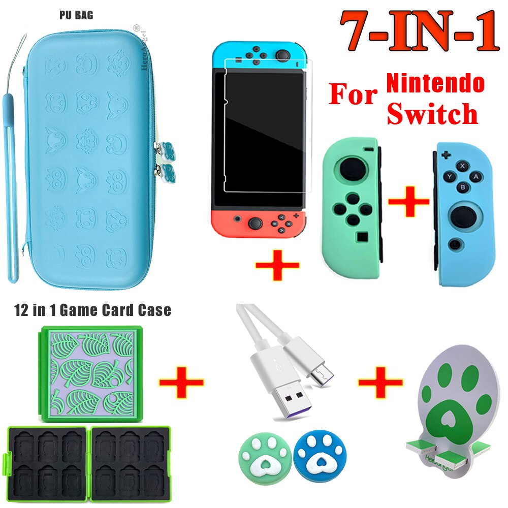 7 IN 1 Sakura custodia IN PU rosa per Nintendo Switch / Lite custodia da viaggio custodia IN pelle per Nintendo Switch accessori protettivi: Switch 7 in1 Blue B