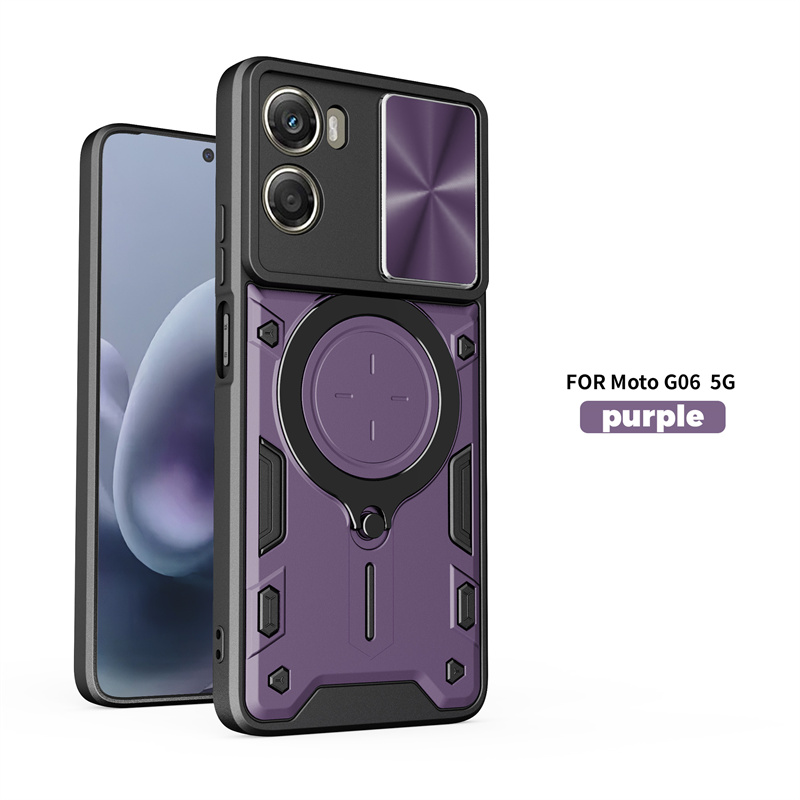 Voor Moto G86 G56 G06 Power Case Shockproof Armor Slide Camera Bescherm Back Cover voor Motorola G86 56, magnetische Ring Houder Cover: Hout / groen