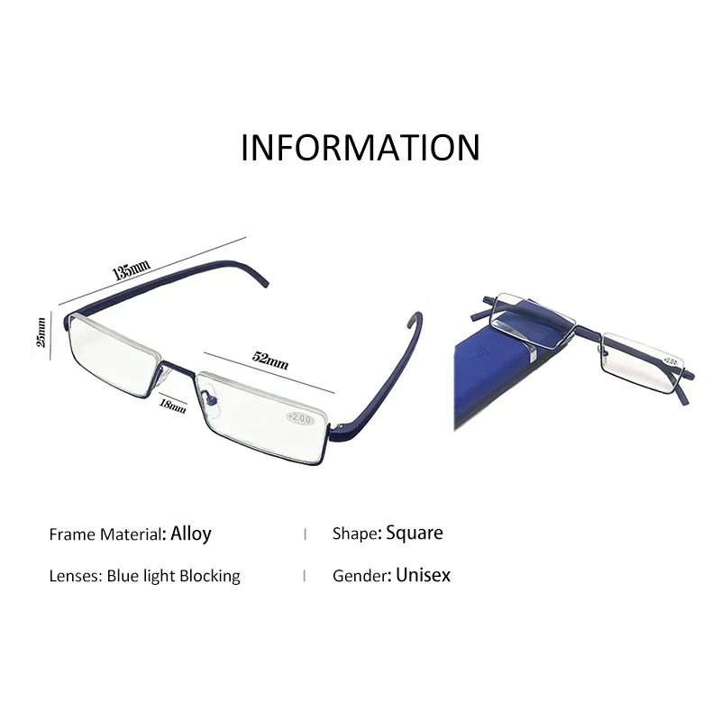 Gafas de lectura flexibles de medio marco con caja para hombres y mujeres, gafas portátiles antiazules, gafas para presbicia Unisex + 1,0 a + 4,0