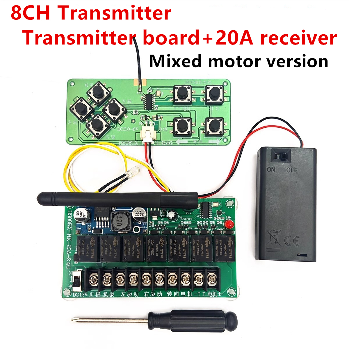 Mando a distancia transmisor 8CH 2,4G DC 6V-15V sistema de Radio receptor de gran potencia para bricolaje RC barco coches control inalámbrico: Azul