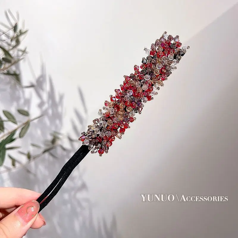 Donut de cristal Floral Updo para mujer, palo de pelo fácil de hacer moños, placa de bricolaje, diadema flexible, accesorios para el cabello,: Caqui oscuro