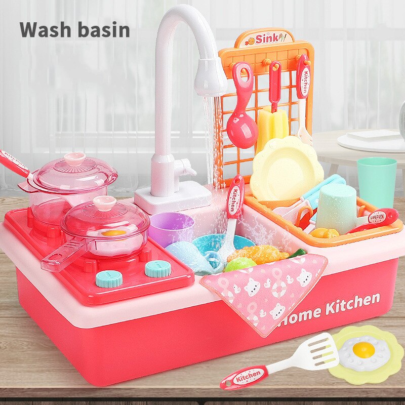 Pretend Play Kitchen Toys with Electric Water Wash Basin Kit for Children Kids Plastic Simulation Electric Dishwasher Sink