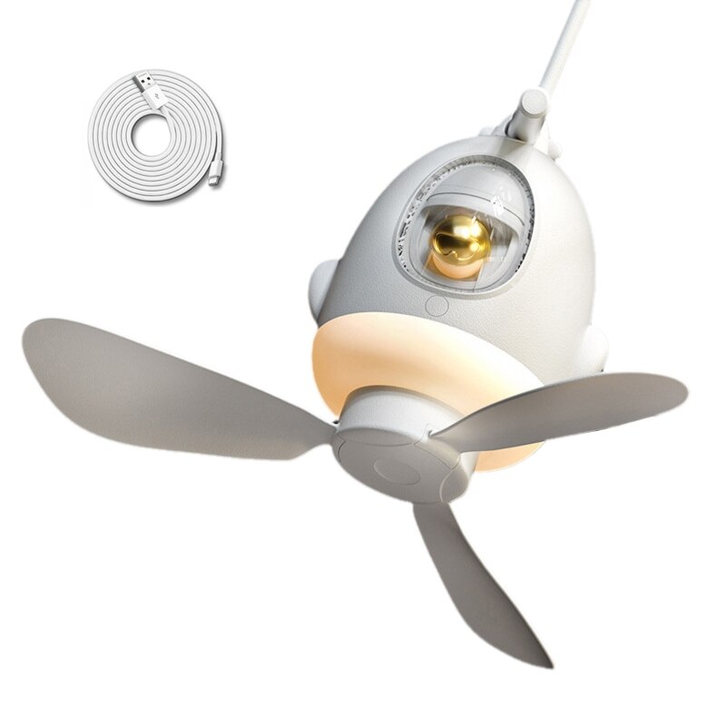Small Ceiling Fan Portable USB Powered Hanging Fan Night Light Outdoor Students Mini Suspended Air Circulation Cooler: White