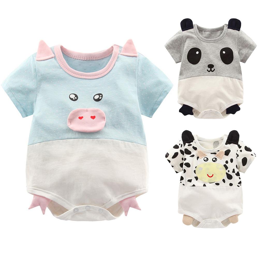 Baby Jongen Meisje Peuter Jumpsuit Cartoon Korte Mouw Romper 100% Katoen Rompertjes Leuke Varken Panda Koe Baby Jumpsuit 0-24M