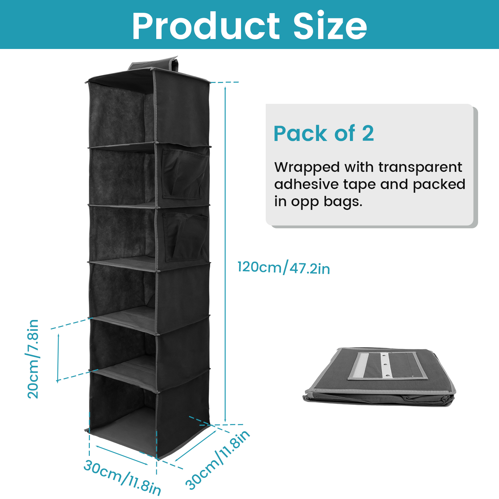 Organizador de almacenamiento de armario colgante, tela no tejida, plegable, 6 estantes, almacenamiento de ropa con bolsillos laterales e inserciones de bambú, 2 uds.: Gris claro