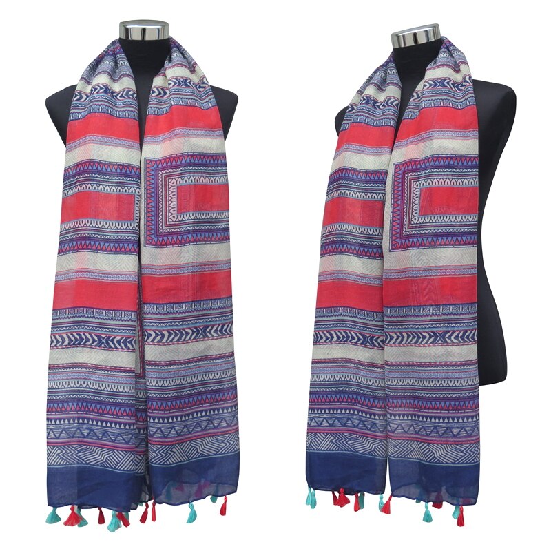 Aztec tribal mønster print kvinders store tørklæde sjal wrap med kvaster