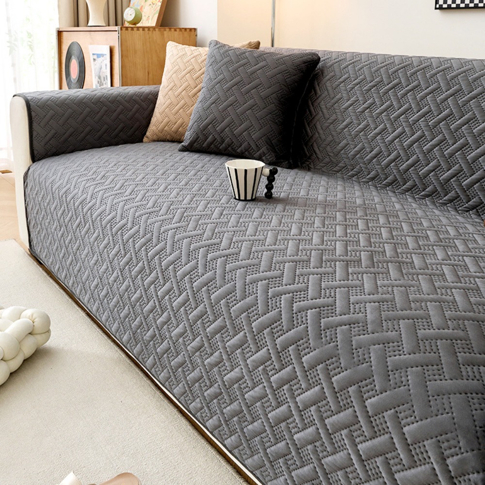 Antislip bankhoes van nederlands fluweel, elastische stof met gestreept patroon, volledige hoes, vuilafstotend en antislip.: Wit / 80*120cm