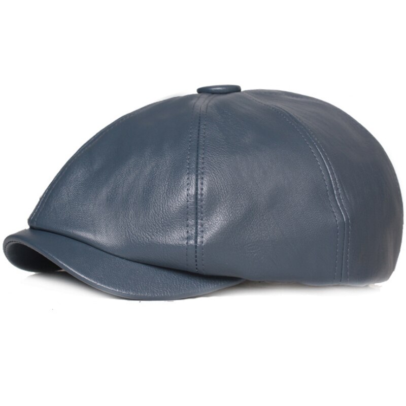 HT3421 Berets Women Spring Autumn PU Leather Hat Female Artist Painter Beret Hat Lady Solid Red Black Grey Octagonal Newsboy Cap: Blue