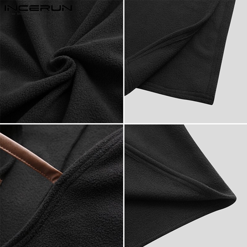 Incerun menn kappe strøk hette ensfarget cape poncho løs v -hals streetwear frakk uregelmessige menn lang grøft s -5xl