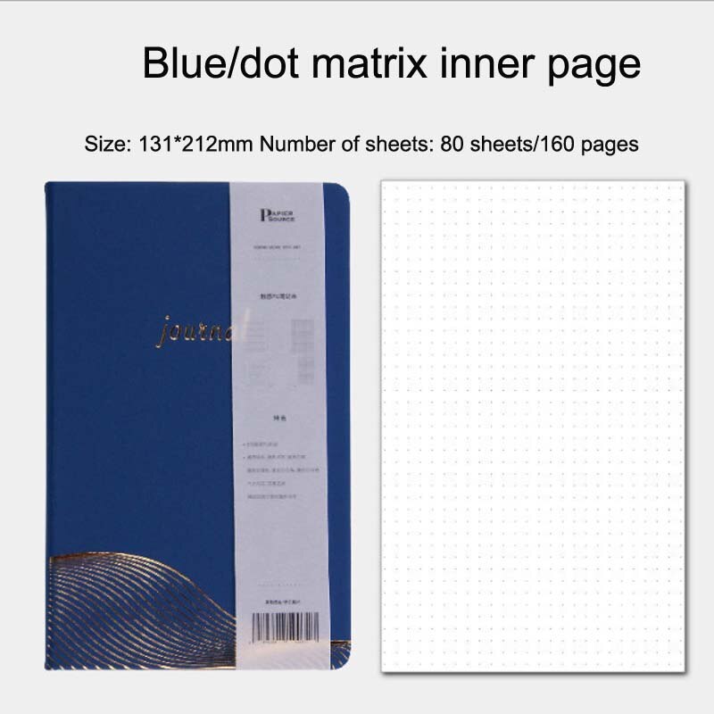 notebook hand book PU notebook diary hard-face copy lock line book School Office Stationery Feather: blue dot