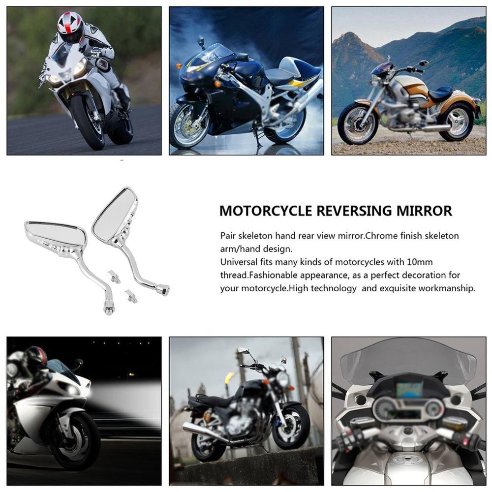 Rétroviseur latéral moto squelette crâne main Chrome pour rétroviseur universel miroir de recul réflecteur