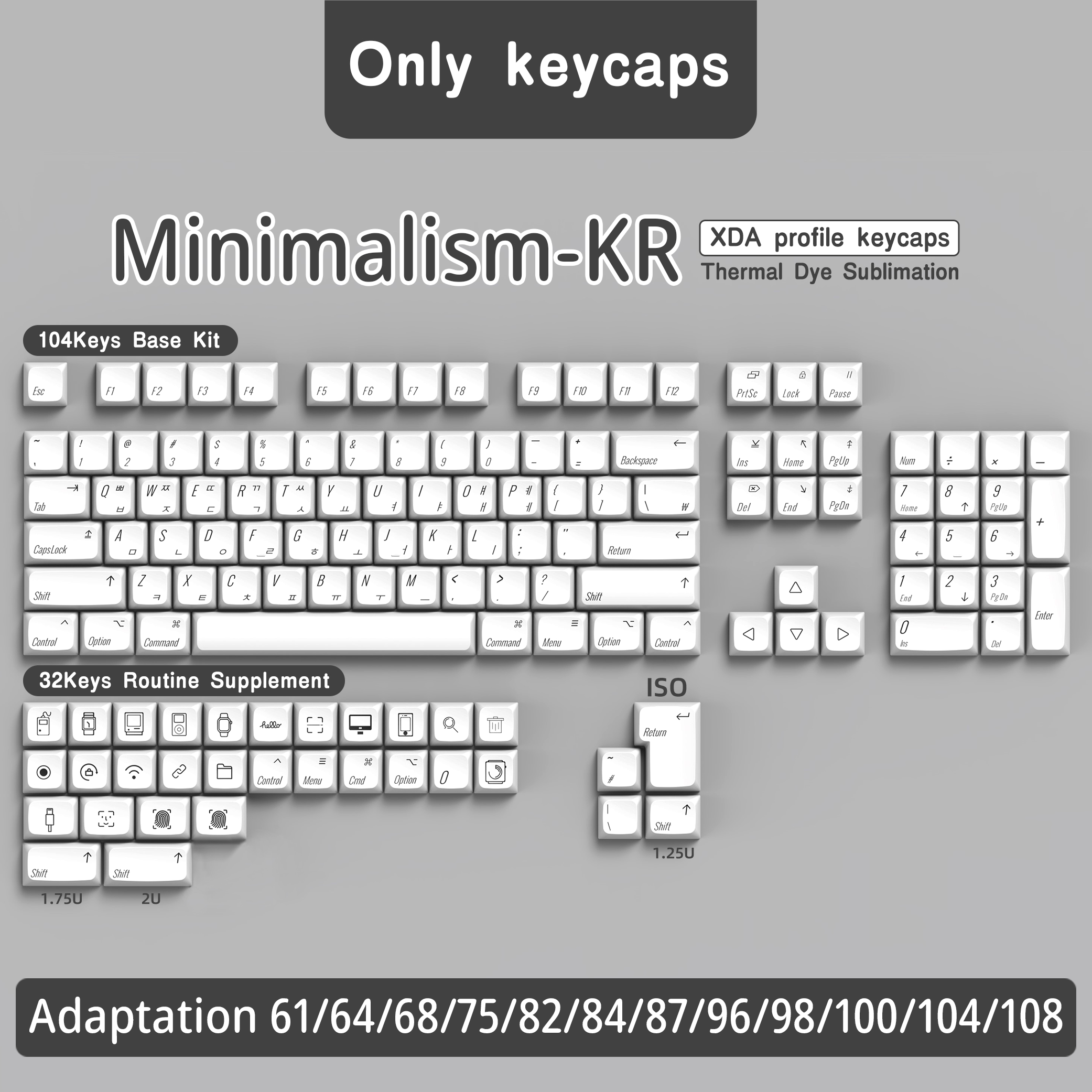 Teclas PBT de perfil XDA para Apple ISO MAC, teclas brasileñas coreanas, japonesas, rusas, españoles y francesas para teclado mecánico GK61: Marrón / Interruptor azul
