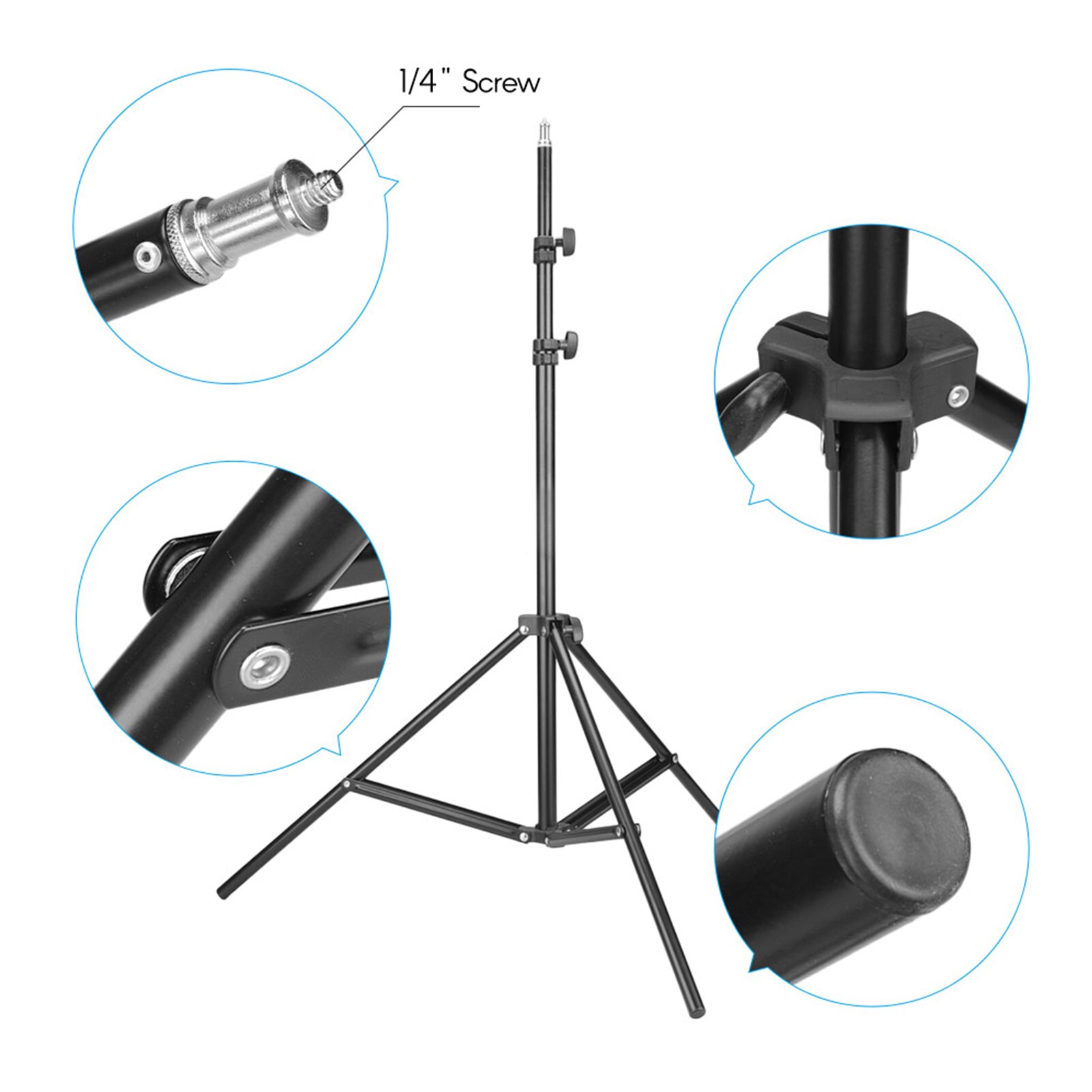 Adjustable Metal Tripod Max. Height 2M Light Stand with 1/4Inch Screw for Photography Studio LED Video Light Umbrella Ring Light