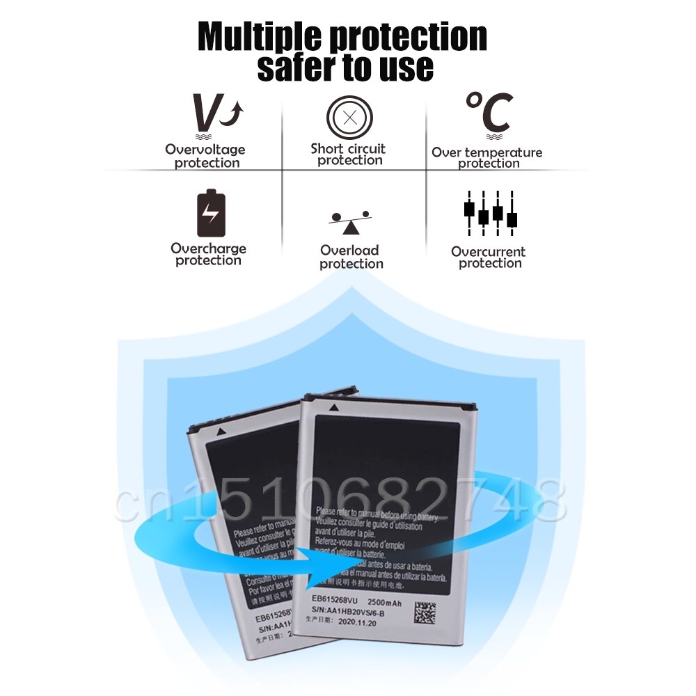 EB615268VU 2500mAh Phone Battery For Samsung Galaxy Note 1 GT-N7000 i9220 N7005 i9228 i889 i717 T879 Replacement Lithium battery