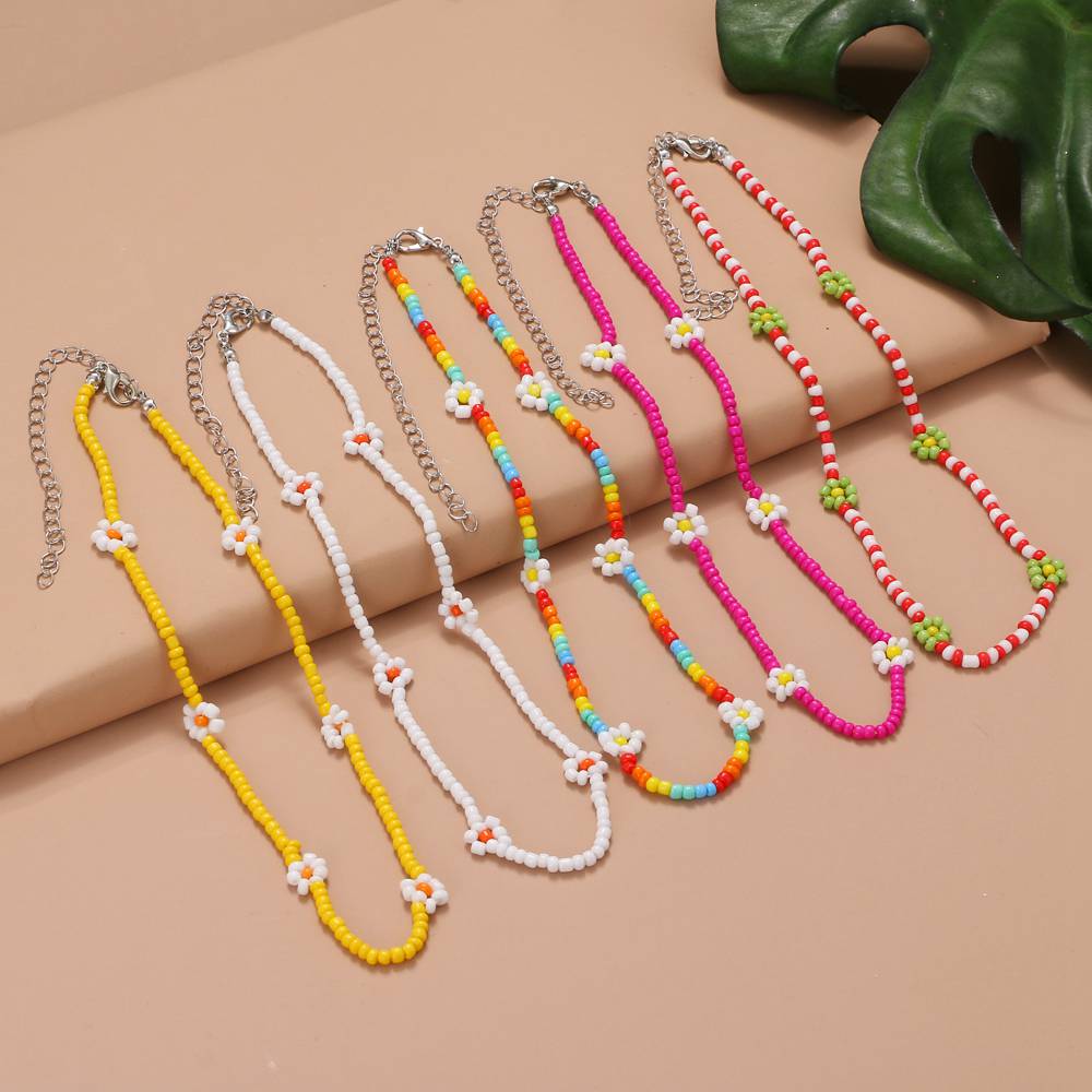 EN Korea Lovely Daisy Flowers Choker Necklace Women y2k Beads Necklace Of Women Girl For Party Beach Trendy Jewelry