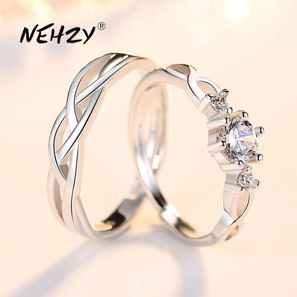 Nehzy 925 Sterling Zilveren Sieraden Mode Paar Ring Engagement Wedding Anniversary Vrouw Man Zirconia Open Ring