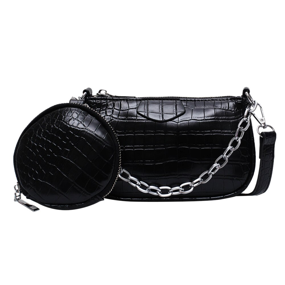 PU Leather Crossbody Bag Women Pure Color Shoulder Ladies Chain Shoulder Messenger Bag Sling Handbag Purse: Black