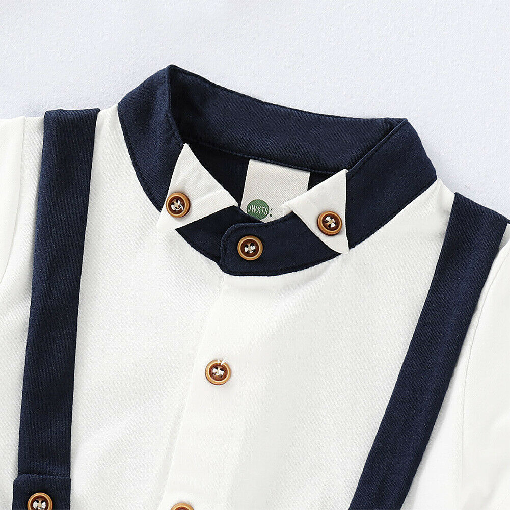 Infantile bébé garçon Gentleman barboteuse vêtements noir bretelles manches courtes barboteuse combinaison tenues nouveaux vêtements