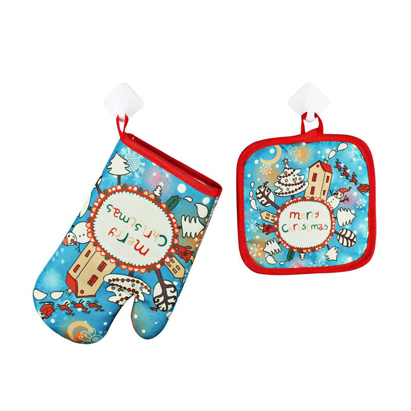 2Pcs/Set Oven Mitts Baking Anti Gloves Non-Slip Cotton Microwave Insulation Mat Christmas Decoration Baking Kitchen Tool: B