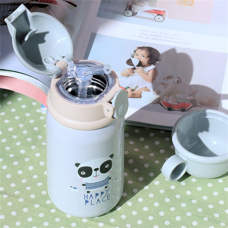 Taza de alimentación de dinosaurio para bebé, termo de leche de acero inoxidable para niños, botella de agua aislada, taza térmica con fugas, 360ml