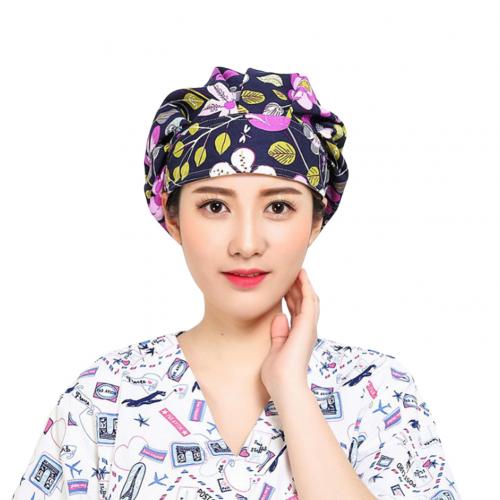 Blomsterprint scrub cap salon kosmetolog kok støvtæt bouffant justerbar hat: Gøg