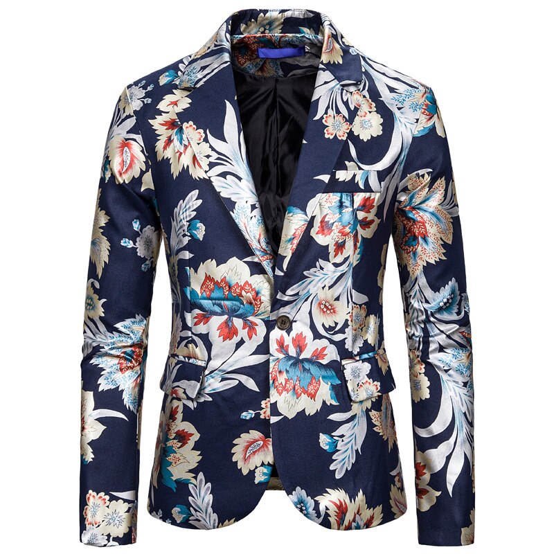 Men&#39;s white high-end one-button suit color bronzing printing suit dress costume/ blazer jacket men / 2022 man blazer: Navy / M for 47 to 55 kg