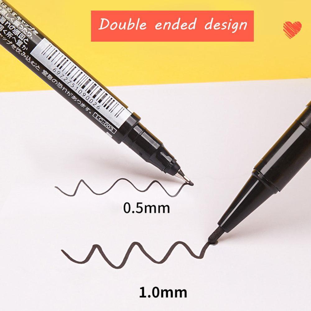 1Pc Twin Tip Permanente Marker Pen Fijne Punt Waterdichte 0.5Mm-2Mm Ruwe Dunne Nib Black Nib inkt Fijne Inkt