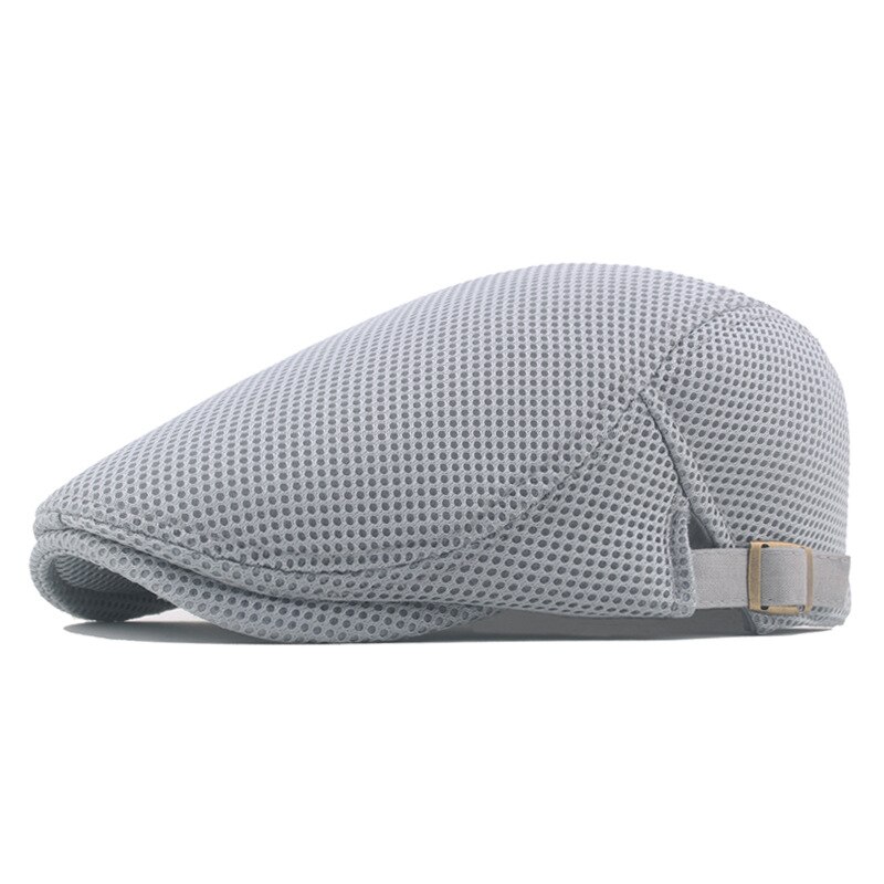 Spring Summer Men's Beret Solid Color Hollow Mesh Cap Breathable Adjustable ladies Sun Hat: Light Gray