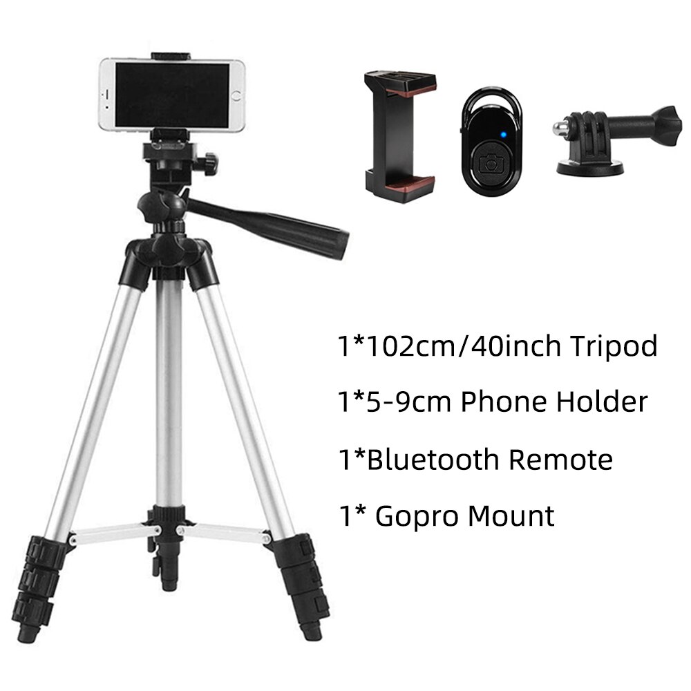 Tripod for Phone 50-Inch/125cm with Remote Control &amp; Phone Holder, Lightweight Tripods for Mobile Cell Smartphone Gopro Camera: 102cm Tripod