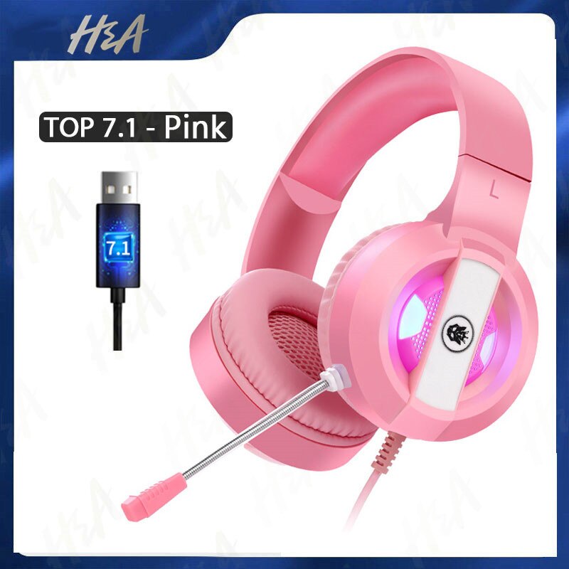 H&A Gaming Headset - 7.1 Surround Sound - Wired - with Microphone - for PC, PS4, Computer: Top 7.1 Pink