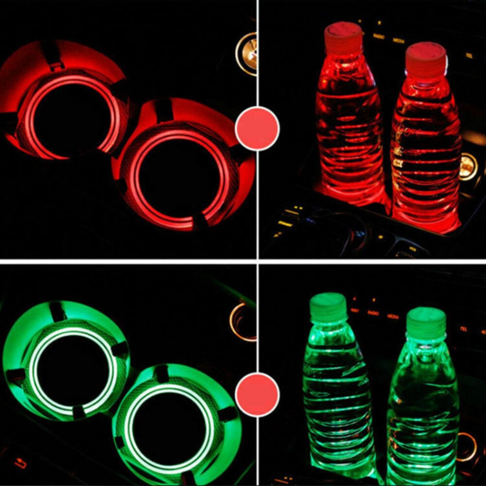 2PCS Cup Holder Led Solar Cup Pad Vehicle Cup Coaster Automotive LED Atmosphere Lights Water Cup Holder Lamp Anti-Slip Mat