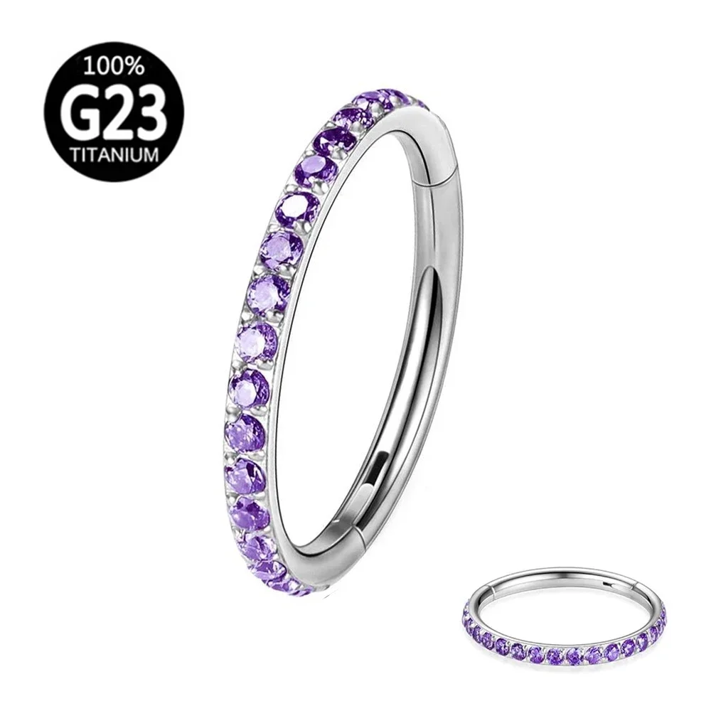 G23 titan flerfarget zirkon 6-12mm nesering septum klikker øre helix tragus konkylie piercing: Svart / Rhodium belagt