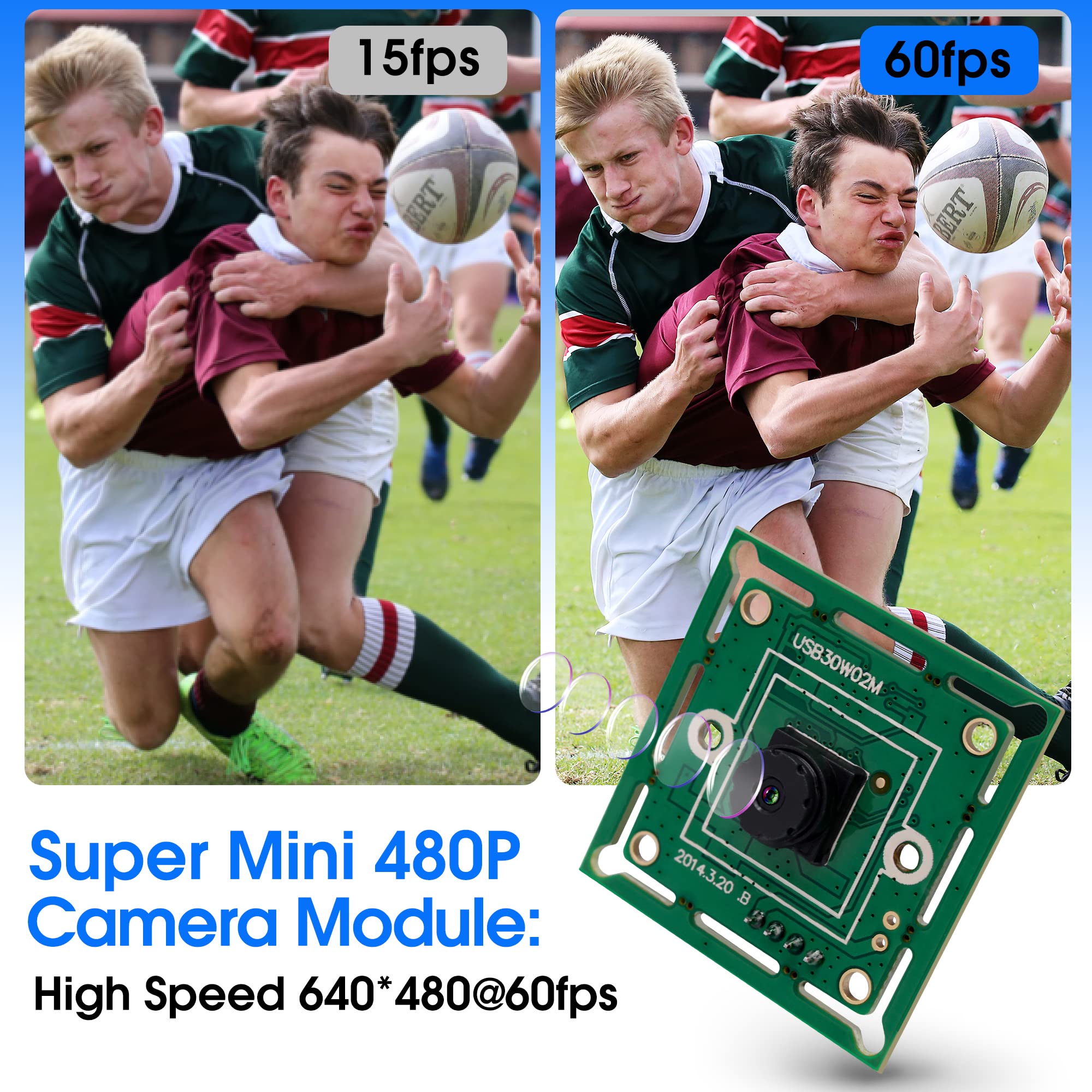 ELP 32*32/26*26mm Mini Camera Module High Speed 60fps Wide Angle 100degree M7 Lens VGA 640*480P OV7725 Small Size PC Camera