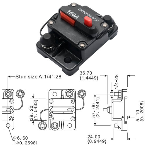 Disjoncteur Manuel Réarmable 60A étanche - Porte-fusible Pour Audio Auto, Marine, Camion (12-48V), Protection Contre Les Surcharges - 6