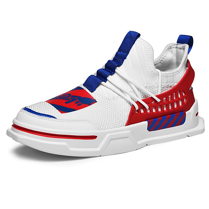 Cool skateboard man skor snörning herr sportskor mesh andas klassiska man sneakers flywire herr promenadskor märke: Vitblå röd / 8.5