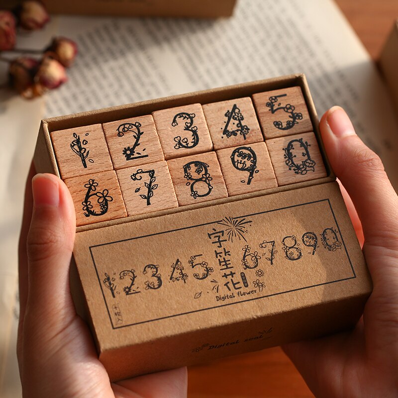 Vintage basic nummer stempel sæt planlægger træ stempel planner træ gummi stempel gør det selv scrapbog kort dekoration prægning