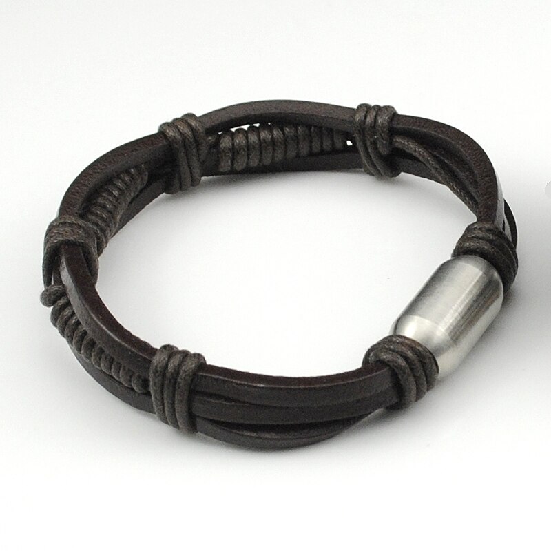 AMUMIU-Bracelet en cuir pour hommes | Fermoir en acier inoxydable, chaîne en corde, bijoux faits à la main, HZB010