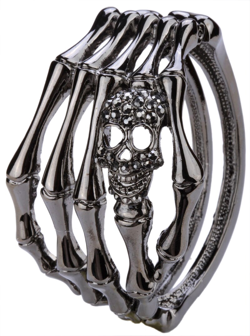 Yacq Schedel Skelet Hand Armband Biker Gothic Sieraden Vrouwen Haar Vriendin Antiek Zilver Kleur D08