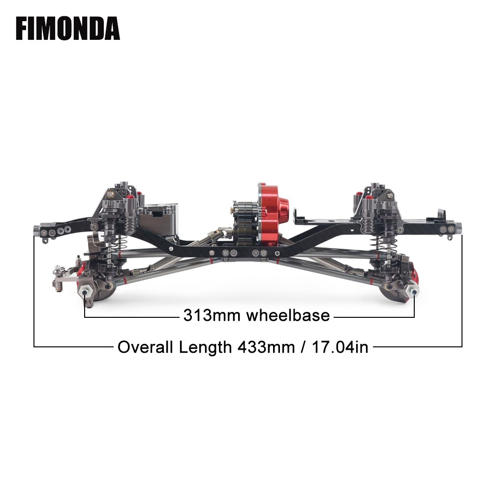 FIMONDA 1/10 RC Crawler Chassis In Metallo Kit di 313 millimetri 12.3 "Passo con di Trasmissione In Metallo di Alluminio Asse Telaio In Fibra di Carbonio ferroviario