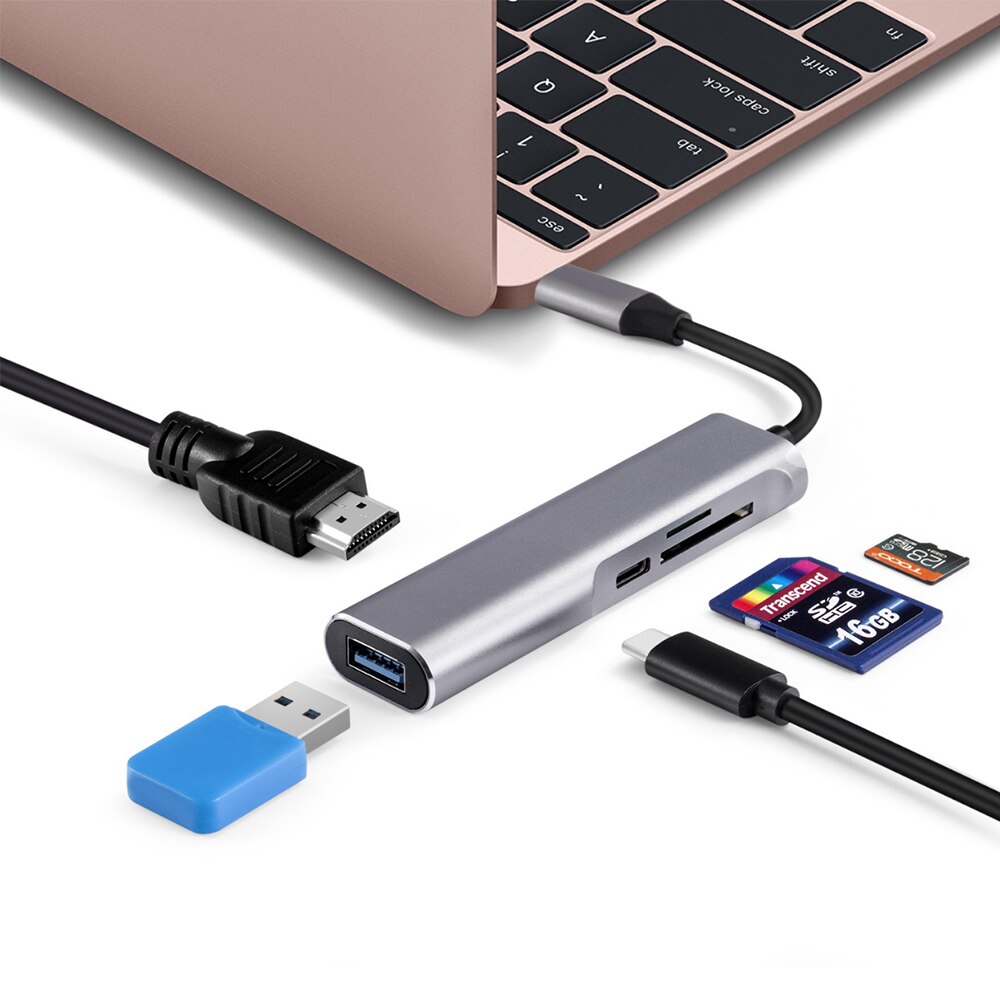 Usb C Type-C Hub Extension Dock Hdmi 4K Sd/Tf Card Usb 3.1 5Gbps 5-In-1 Kaartlezer Multifunctionele Converter