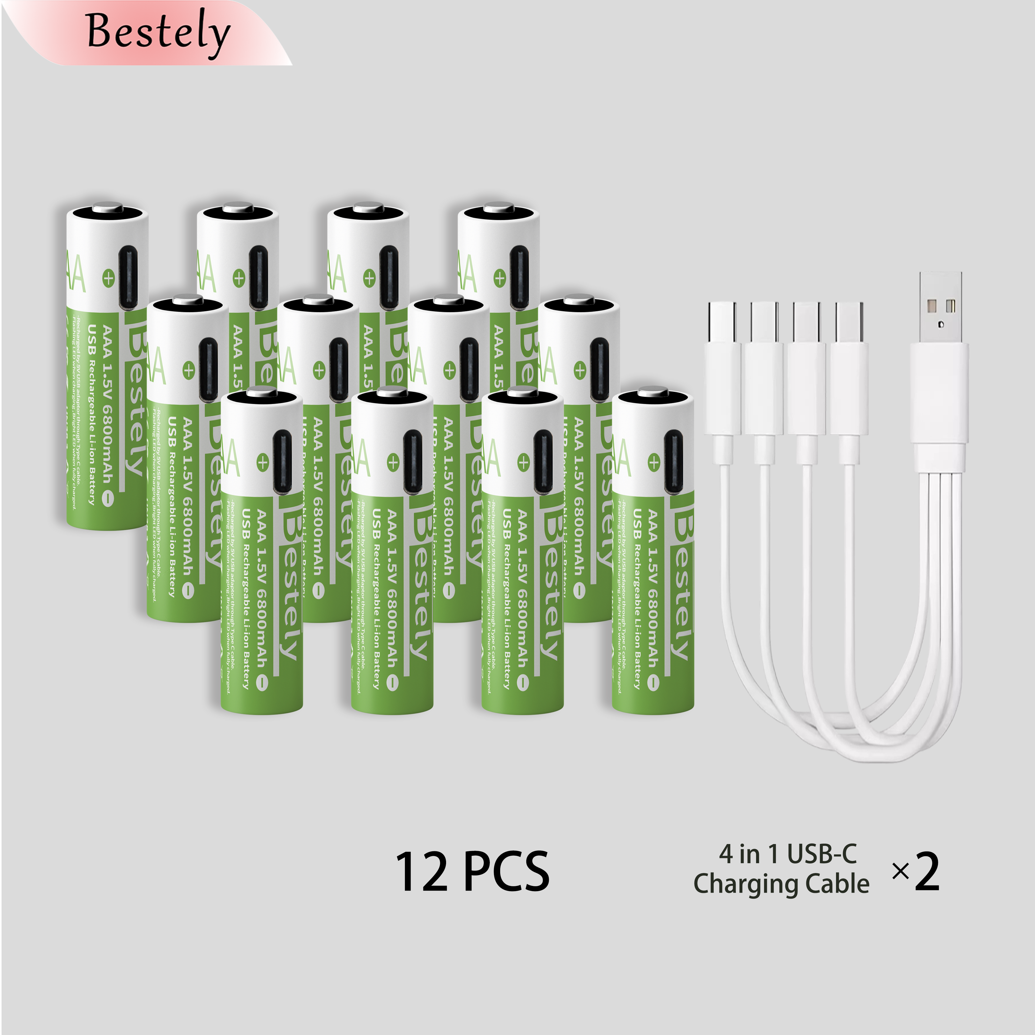 AAA 6800 mAh 1,5 V Lithium-Ionen-Batterien, wiederaufladbarer AAA-Lithium-Ionen-Akku mit hoher Kapazität, langlebig, mit USB-C-Schnellladekabel: Orange