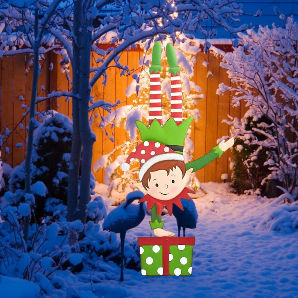 Metal Elf Garden Stake Yard Decoration Garden Landscape Decorative Stakes Xmas Art for Yard Driveway Signs Year Lawn