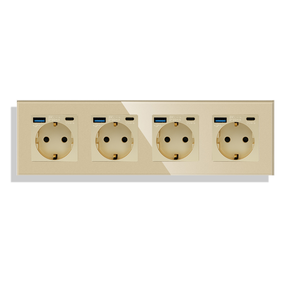 Bingoelec eu standard enkel eluttag kristallpanel 16a dubbla vägguttag trippel typ-c-kontakt glas fyrdubbla vägguttag: Typ 5