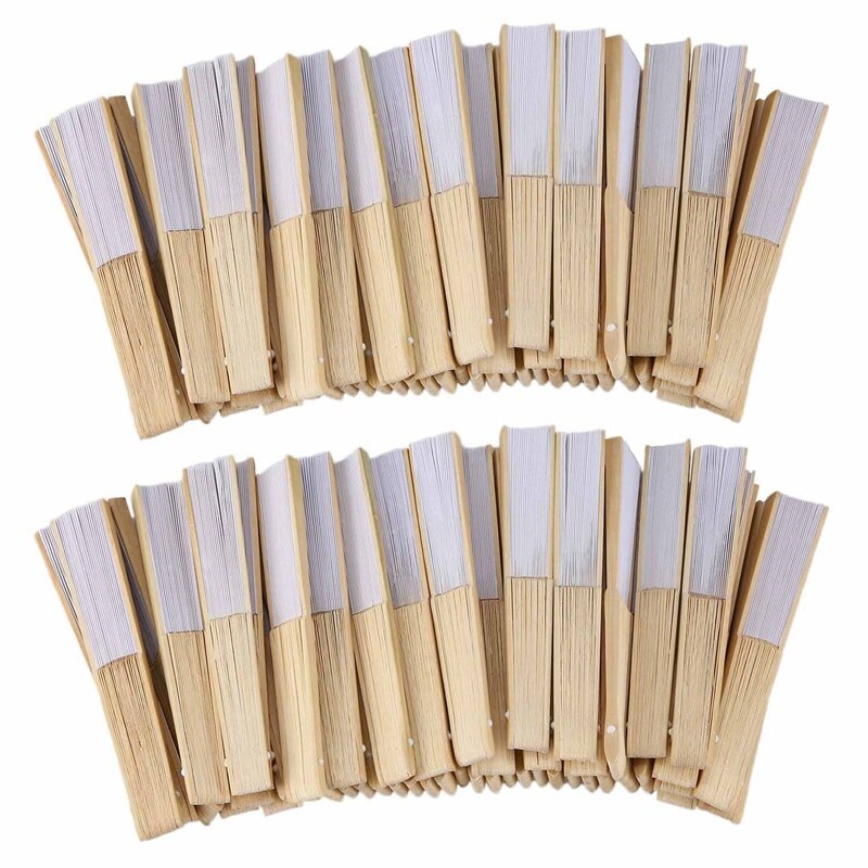100 Pcs Wit Vouwen Elegante Papier Hand Fan Bruiloft Gunsten 21Cm (Wit)