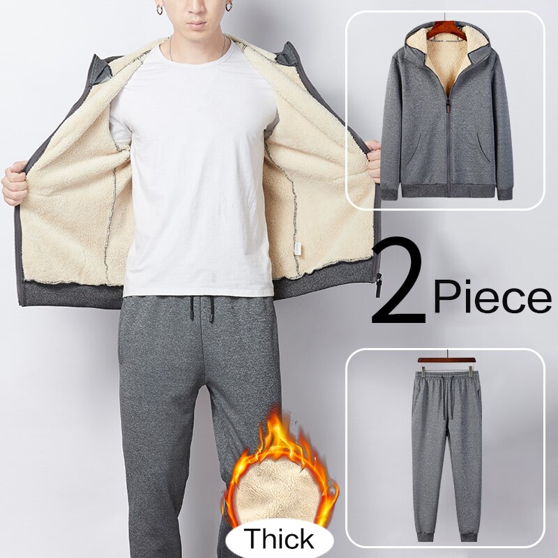 Winter dikke imitatiebont warme trainingspak heren hoodie trainingspak 2 -delige jas + broek heren set sportkleding trainingspak 4xl 5xl