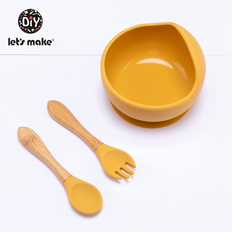 Lassen'S Machen 3 Teile/satz Baby Fütterung Geschirr einstellen Silikon Schüssel Löffel Gabel Nicht-Unterhose Schüssel Weiche Saug Befestigung Für freundlicher Baby: einstellen 9