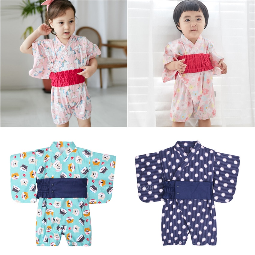 Yukata-Conjunto de ropa tradicional japonesa para niños, mono con estampado de animales, Kimono Retro asiático, mono Obi